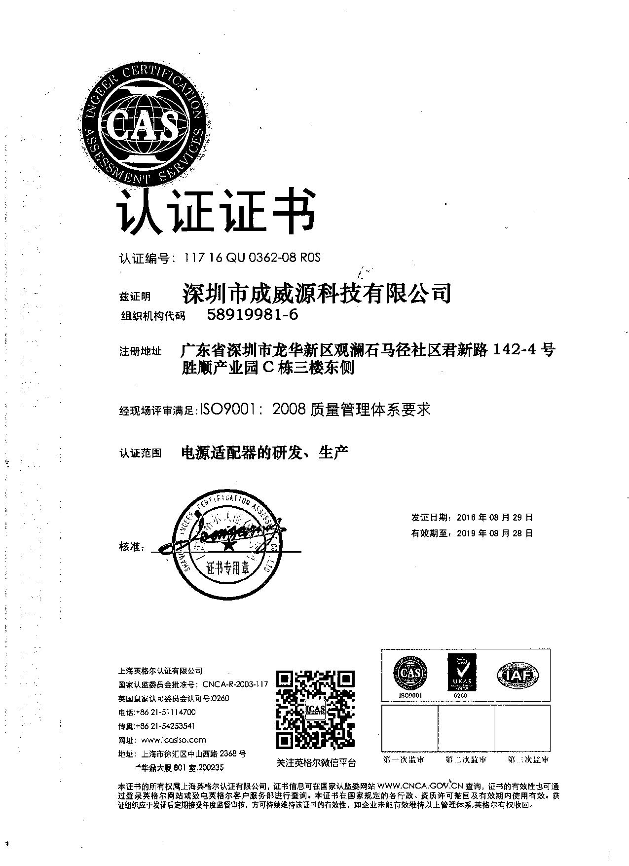 Cenwell passed ISO9001:2008 certification